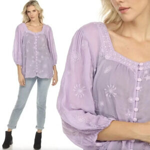 JOHNNY WAS Celestin Eris Blouse Tunic Purple Bohemian Size Small